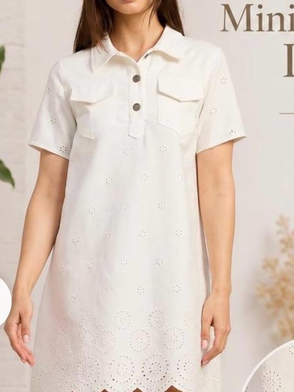 En Saison Ivory Eyelet Shift Dress with Collar